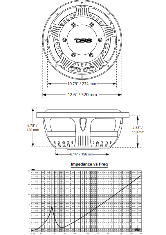 IXS Shallow-Mount 12" Fiber Glass Subwoofer 800 Watts Rms SVC 4-Ohm - DS18