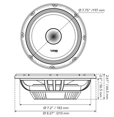 PRO 8" Slim Neodymium Mid-Range Loudspeaker with Bullet | 500W 4-Ohm - DS18