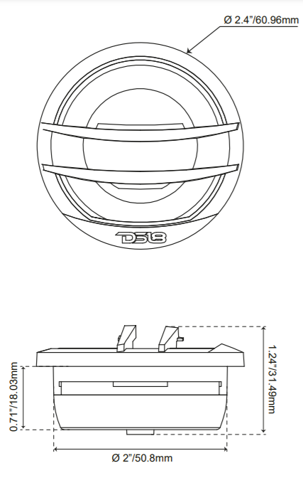 TX1 2" PEI Dome Ferrite Tweeter 0.5" VC 200 Watts - DS18