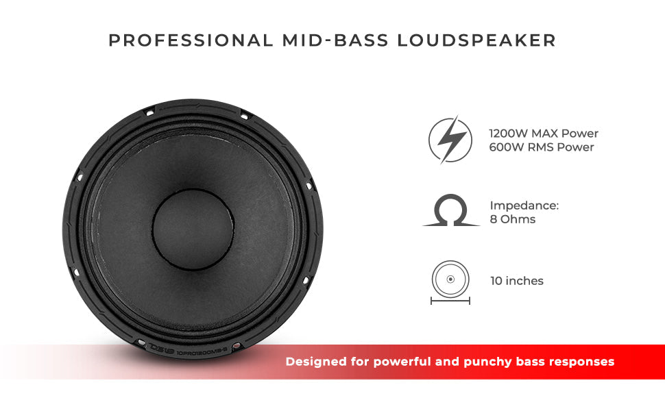 10" Mid-Bass Loudspeaker 600 Watts Rms 8-Ohm - DS18
