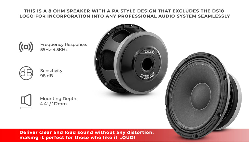 10" Mid-Bass Loudspeaker 600 Watts Rms 8-Ohm - DS18