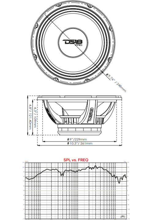 PRO 10" Neodymium Mid-Bass Loudspeaker 500 Watts Rms 4-Ohm - DS18