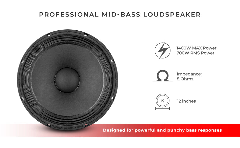 12" Mid-Bass Loudspeaker 700 Watts Rms 8-Ohm - DS18