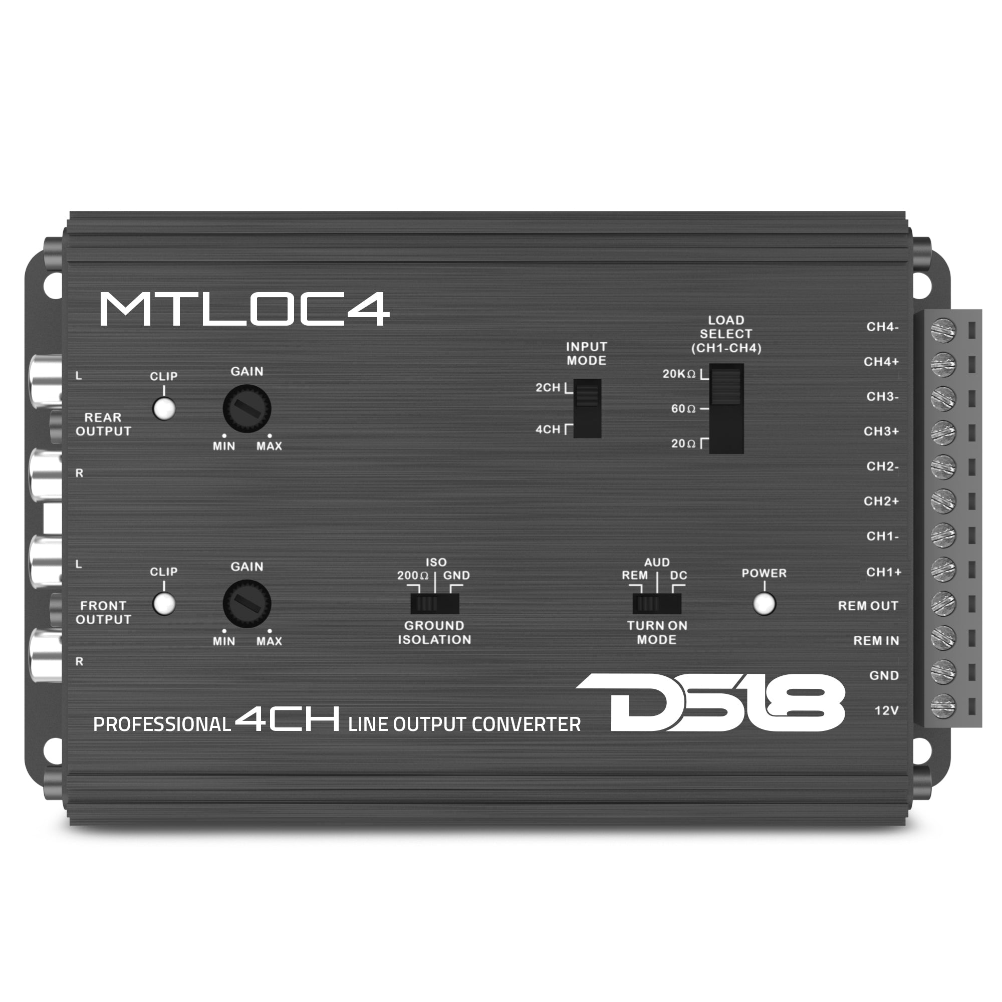 4-Channel High-to-Low Level Line Output Converter with Remote Turn-On - DS18