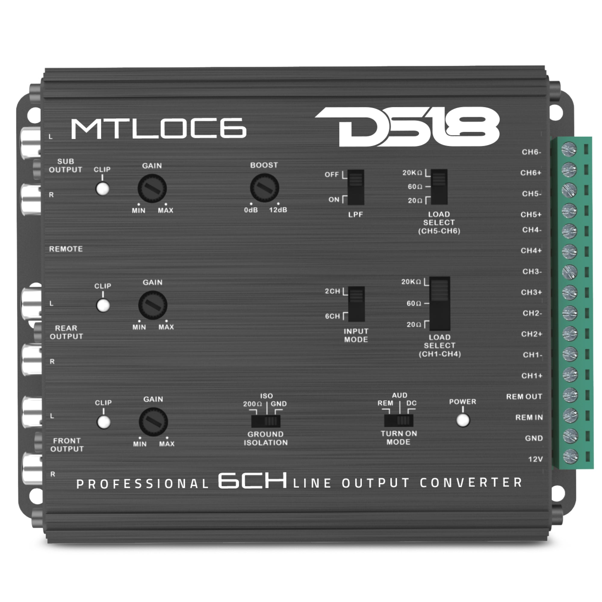 6-Channel High-to-Low Level Line Output Converter with Remote Turn-On - DS18