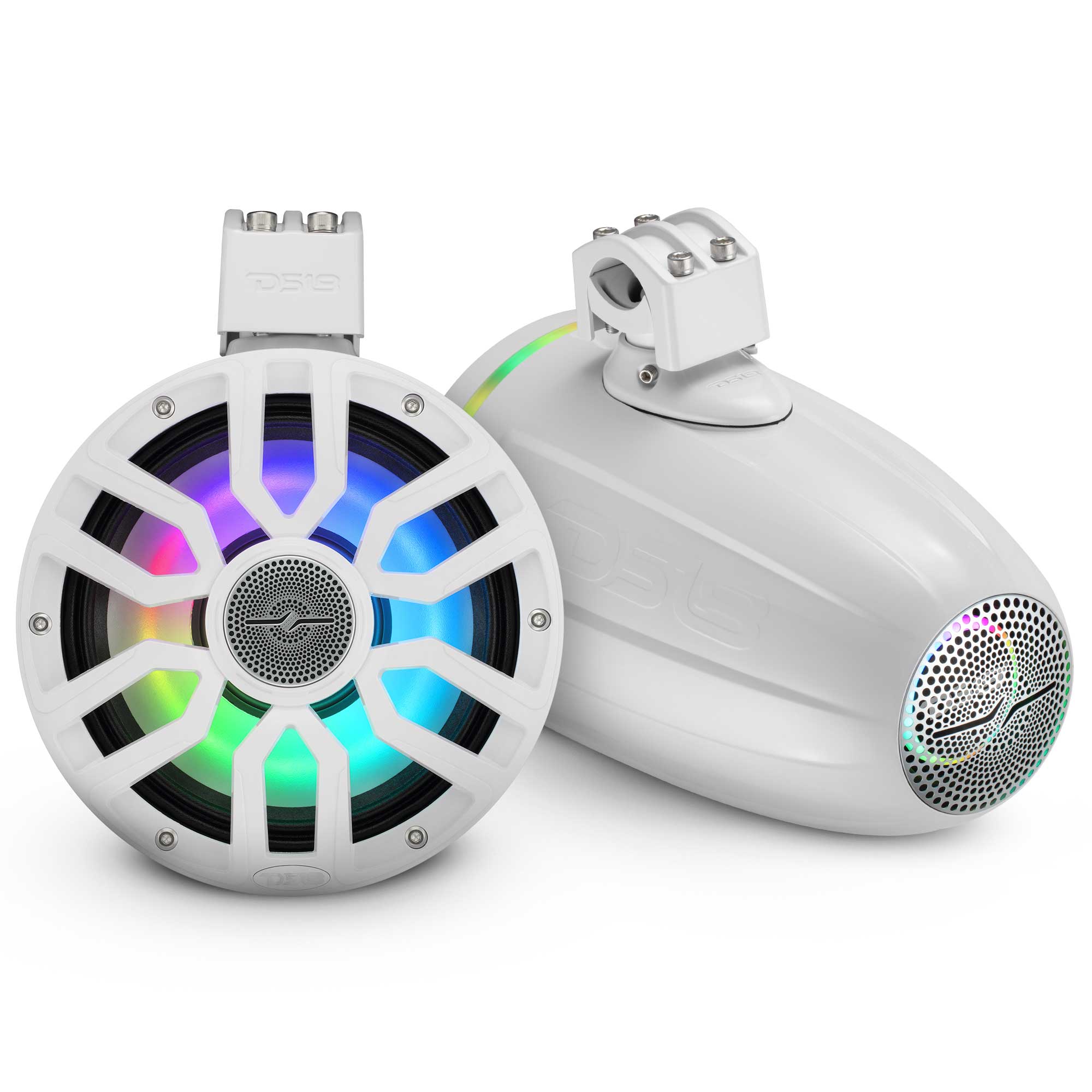 8" NXL-iQ Marine Tower Speaker with Digital LED Lights, Neodymium Magnet, 1" Compression Driver, IP65 Rated, 350W RMS, 4-Ohm