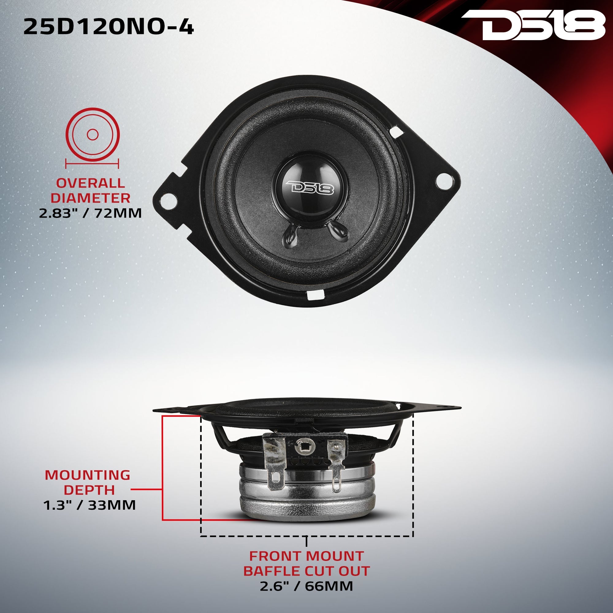 2.5" OEM Dashboard Loudspeaker with Neodymium Magnet | 60W RMS 4-Ohm - DS18