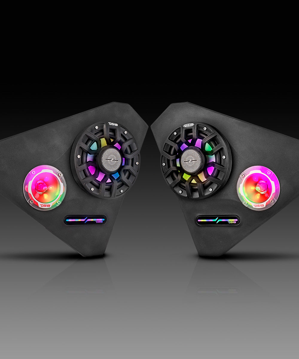 Polaris Slingshot Front Kick Panel Speaker Pods Loaded | 2 x NXL-IQ6/BK & 2 x PRO-TW1LD and Digital LED Lights | 2015