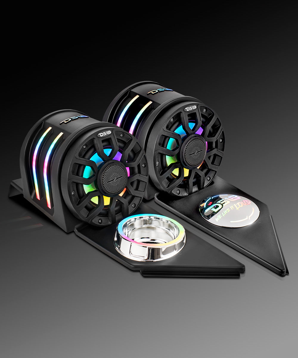 Polaris Slingshot Headrest Speaker Pods Loaded | 2 x NXL-IQ6/BK Speakers and Digital LED Lights | 2015 - Current - DS18