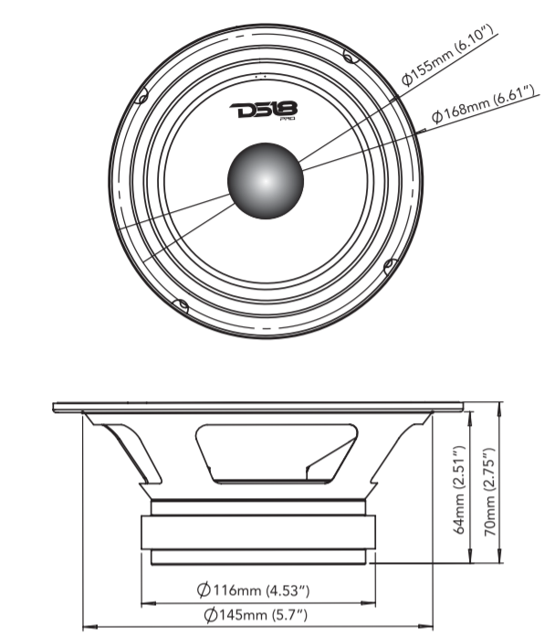PRO 6.5" Mid-Range Loudspeaker with Bullet | 140W RMS 4-Ohm - DS18