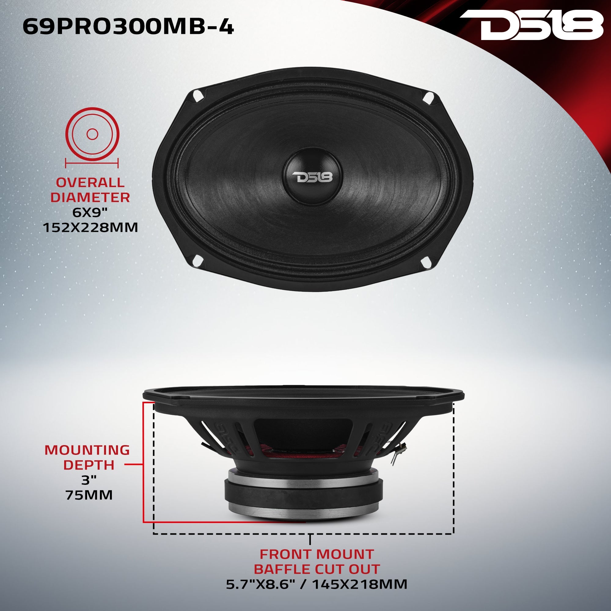 6x9” Water-Resistant Mid-Bass Loudspeaker | 150W RMS 4-Ohm - DS18