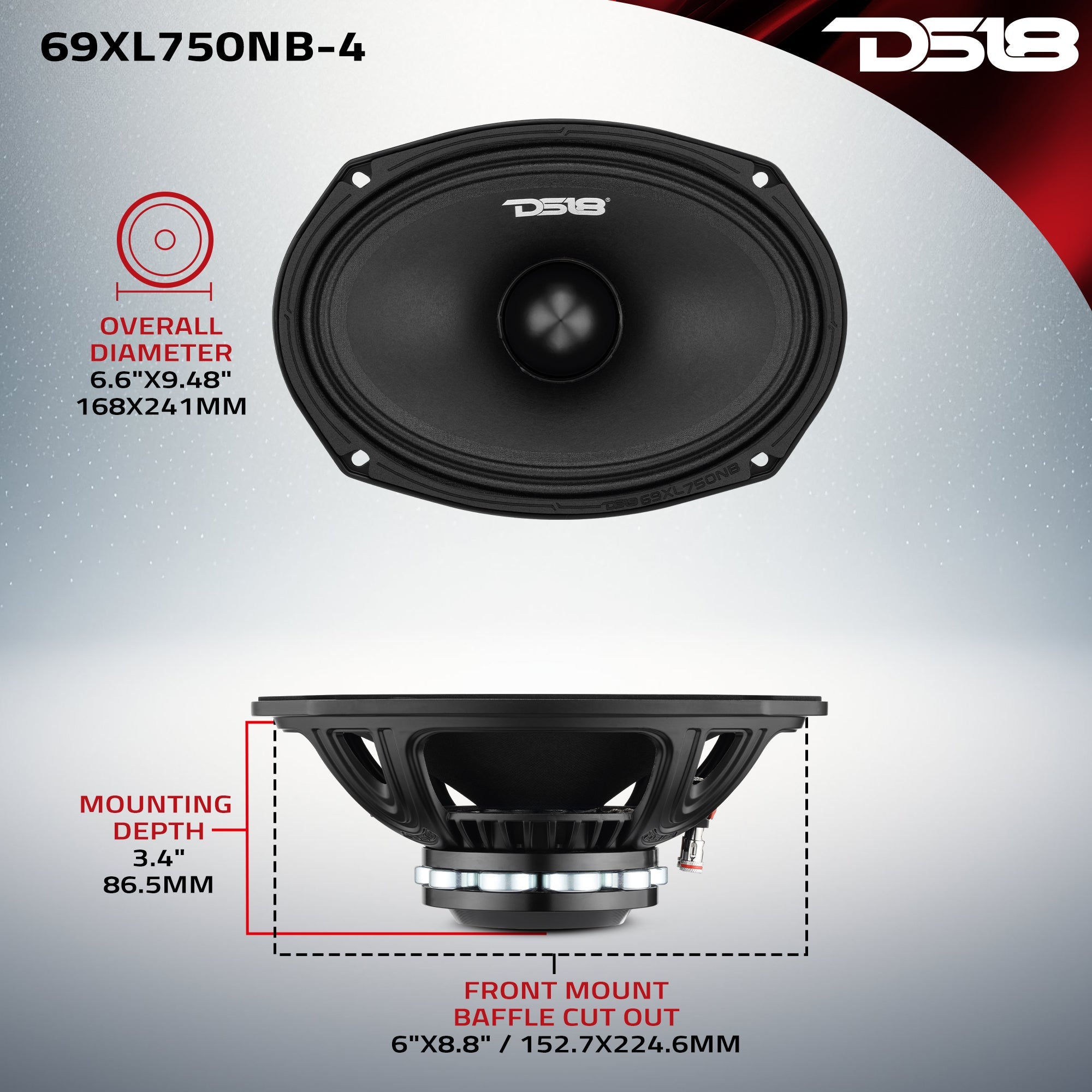 6x9" Midrange Loudspeaker with Neodymium Rings and Aluminum Bullet | 375 Watts RMS 4-Ohm - DS18
