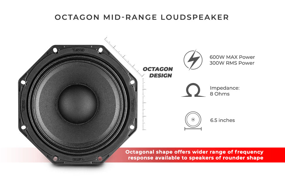 Octagonal 6.5" Mid-Range Loudspeaker 300 Watts Rms 8-Ohm - DS18