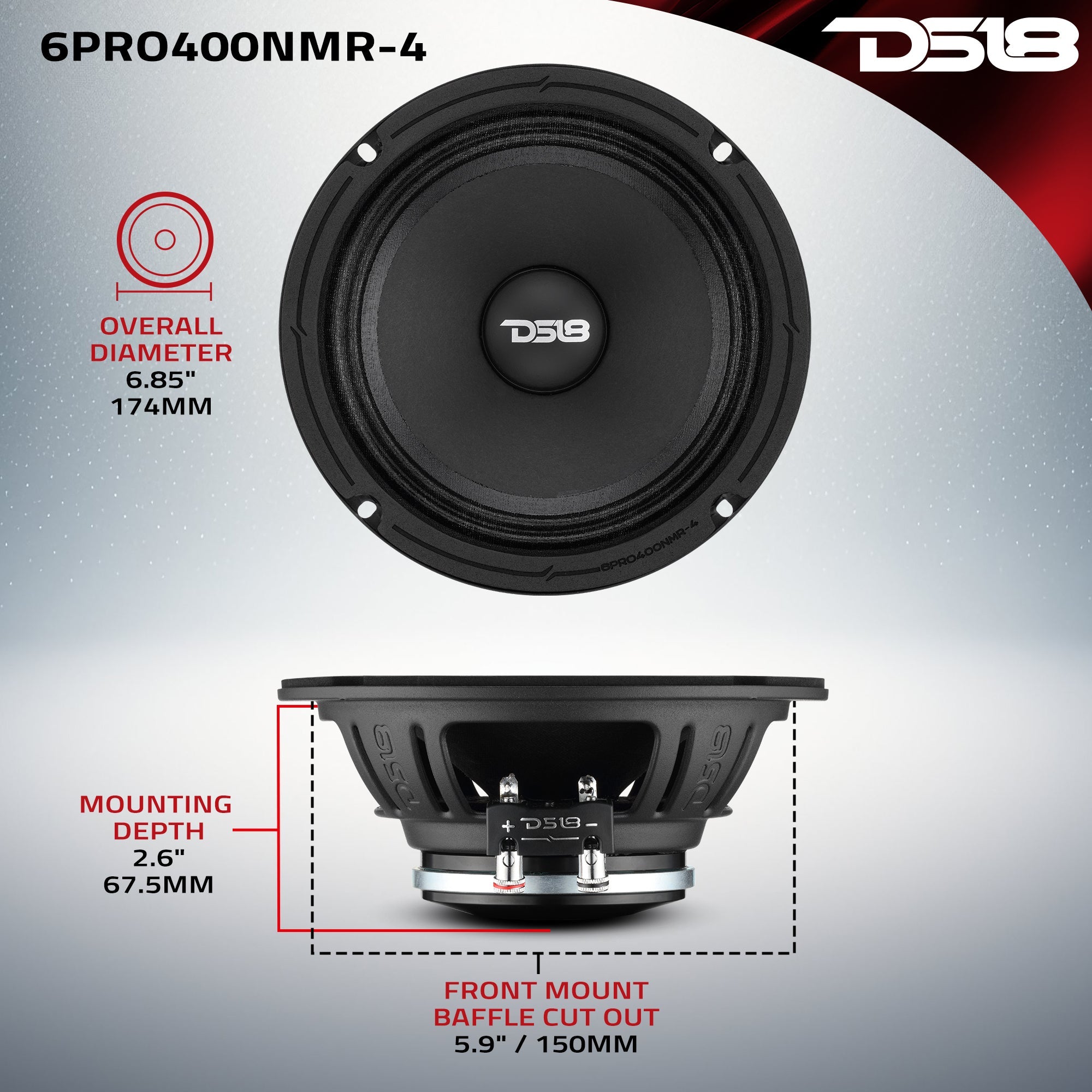 6.5” High-Sensitivity Professional Midrange Loudspeaker with Neodymium Magnet | 200W RMS 4-Ohm - DS18