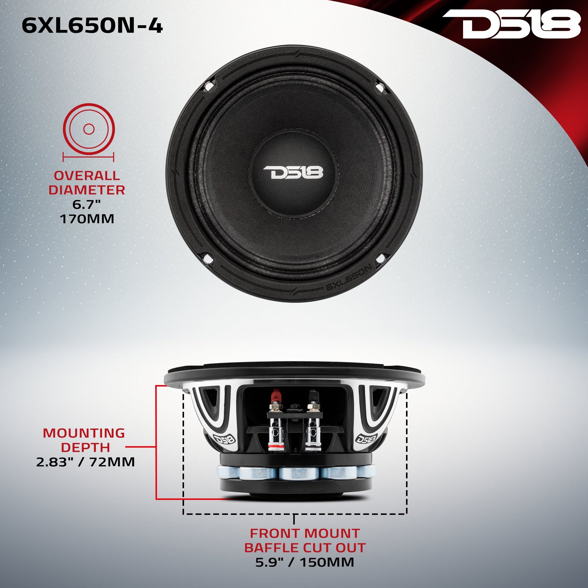 XL 6.5" Neodymium Rings Mid-Range Loudspeaker 325 Watts 4-Ohm - DS18