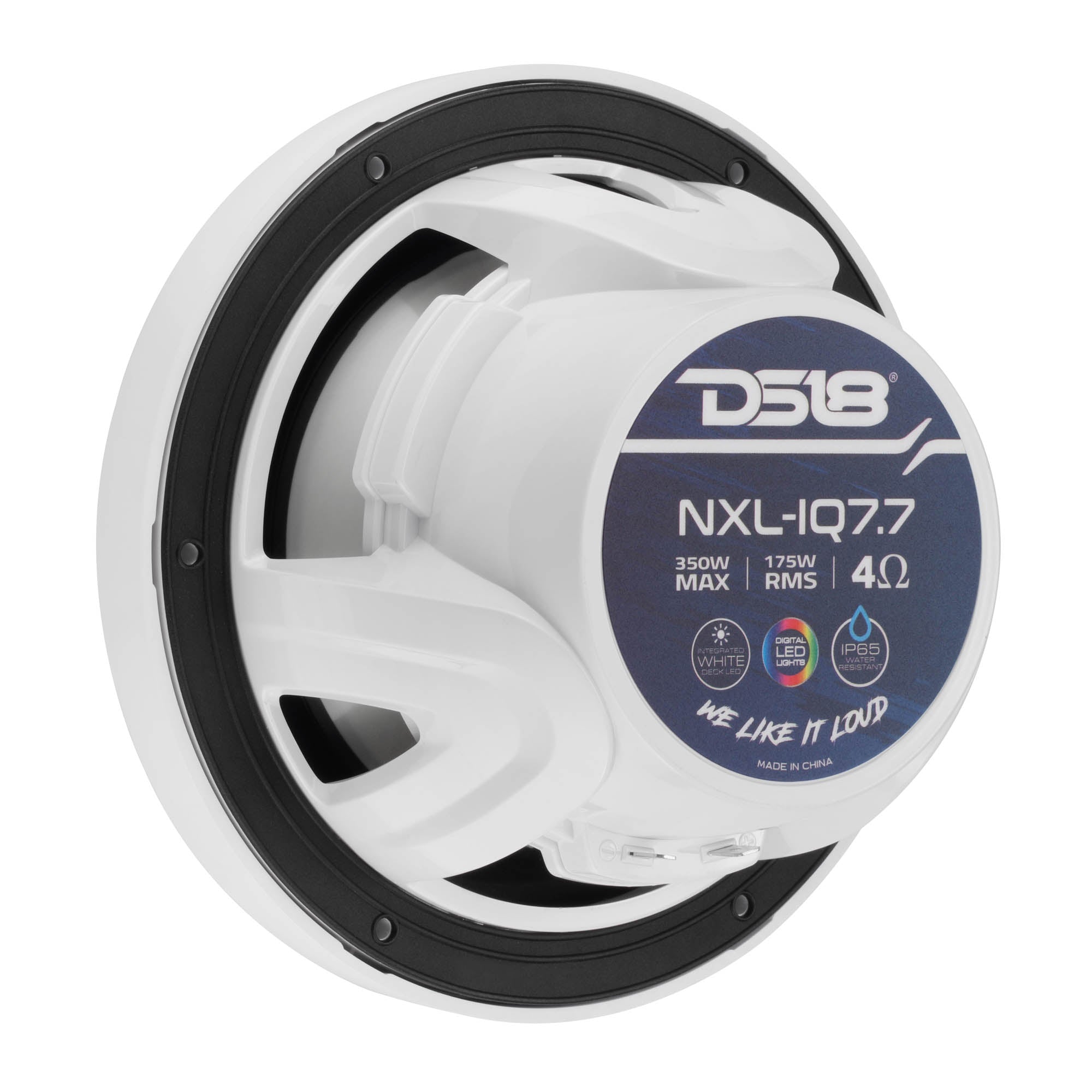 NXL 7.7” 2-Way Coaxial Marine Speaker with Bullet Tweeter, Digital LED Lights & White Deck LED | 175W RMS 4-Ohm - DS18
