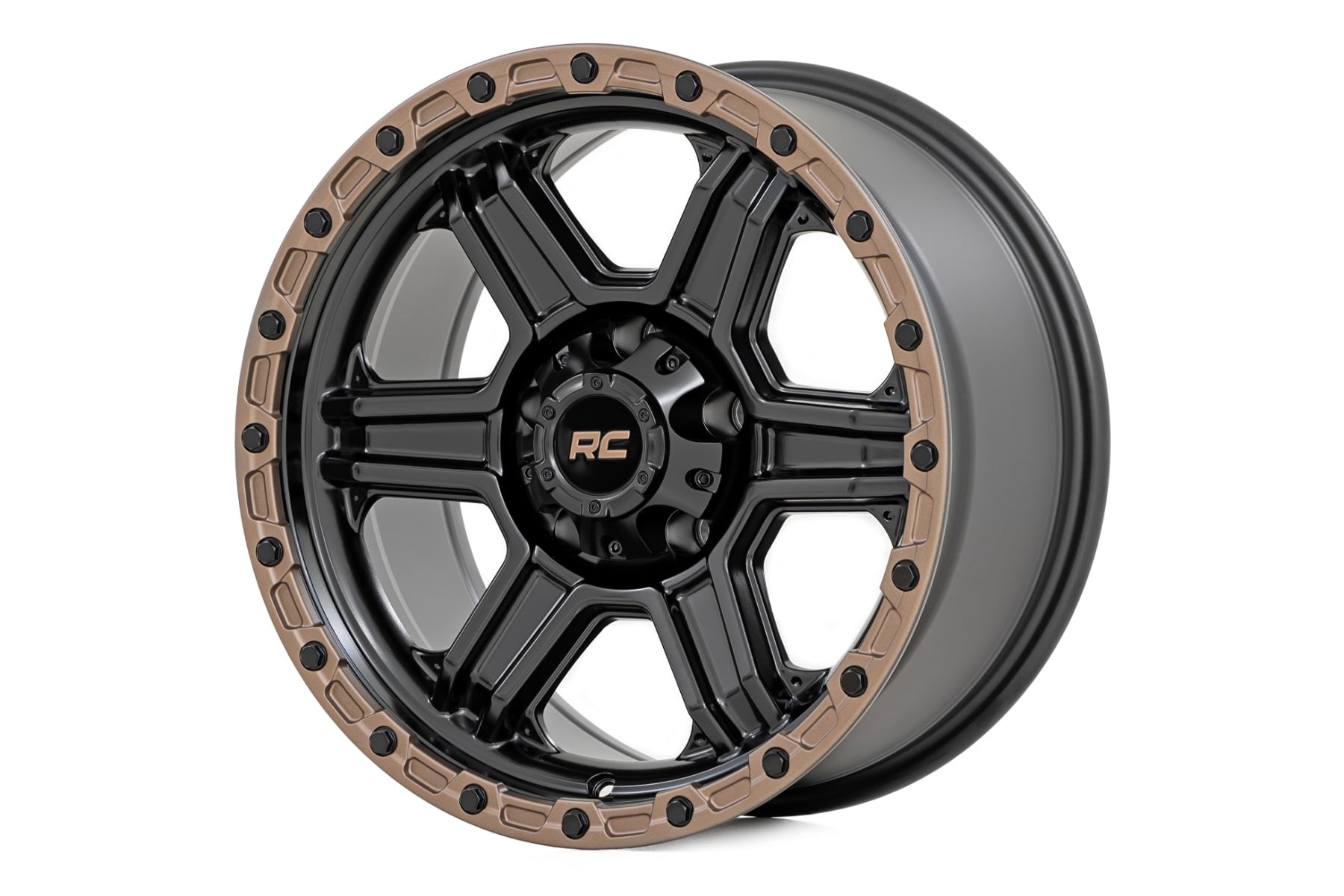Rough Country 79 Series Wheel | One-Piece | Semi Gloss Black w/Bronze Ring | 18x9 | 5x5 | 0mm