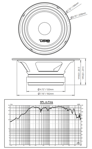 PRO-X 8" Mid-Range Loudspeaker with RGB Light Bullet 275 Watts Rms 4-Ohm - DS18
