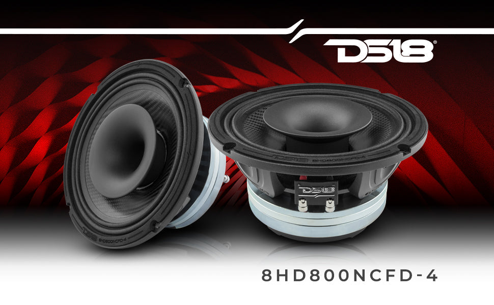 8" Neodymium Coaxial Hybrid Mid-Bass Water resistant Carbon Fiber Cone Loudspeaker with Built-in Driver 400 Watts Rms 4-Ohm