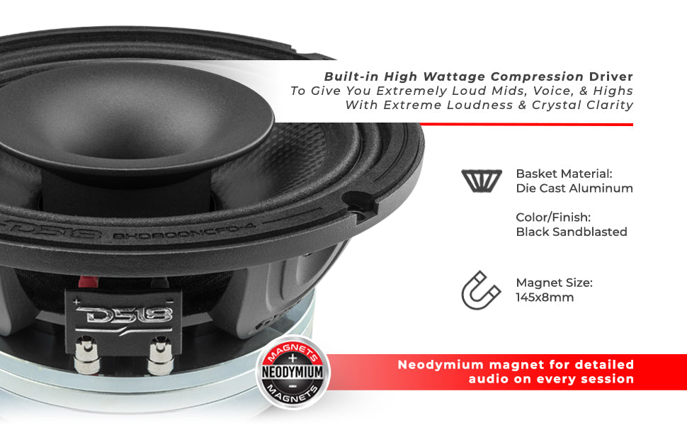 8" Neodymium Coaxial Hybrid Mid-Bass Water resistant Carbon Fiber Cone Loudspeaker with Built-in Driver 400 Watts Rms 4-Ohm