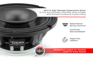8" Neodymium Coaxial Hybrid Mid-Bass Water resistant Carbon Fiber Cone Loudspeaker with Built-in Driver 400 Watts Rms 8-Ohm