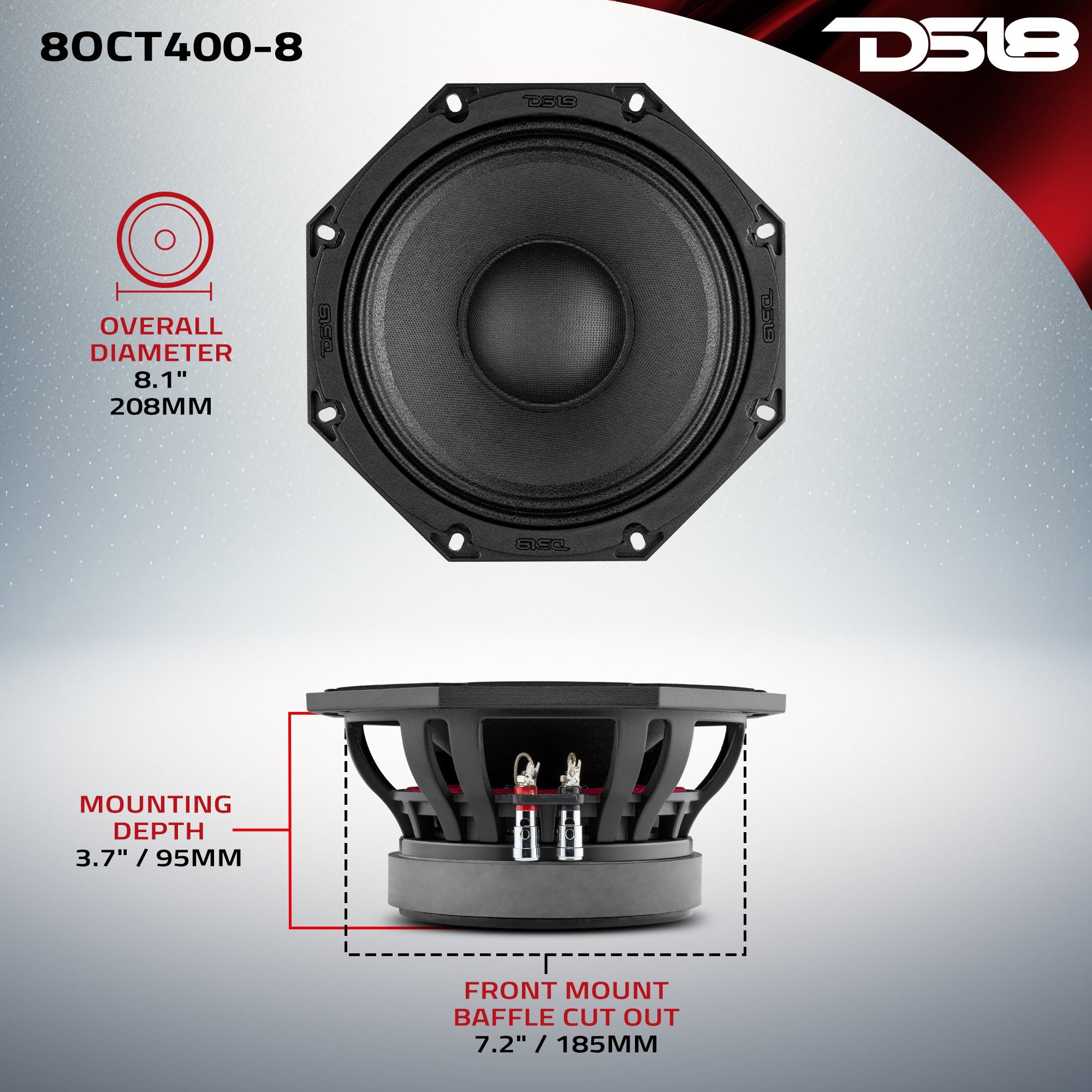 Octagonal 8" Mid-Range Loudspeaker 400 Watts Rms 8-Ohm - DS18