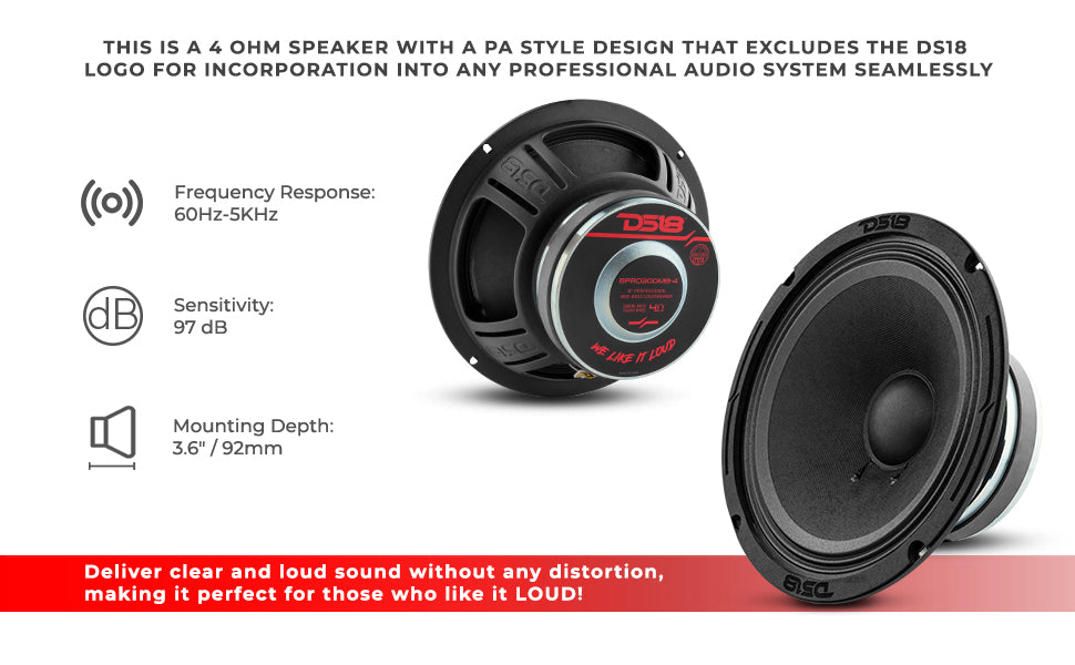 8" Mid-Bass Loudspeaker 150 Watts Rms 4-Ohm - DS18