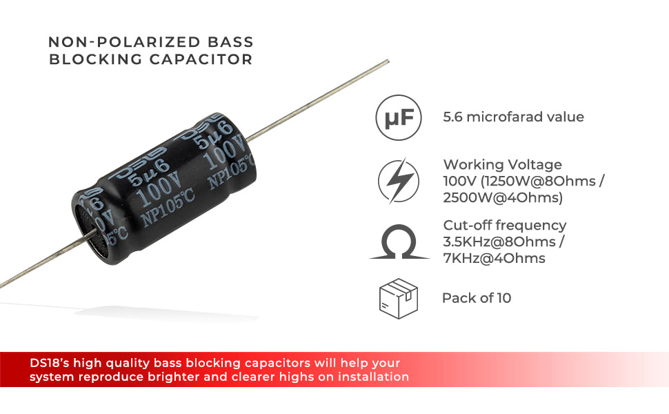 DS18 BB5.6UF/100V-10PK 5.6uF 100V Non-Polarized Bass Blocking Capacitor - DS18