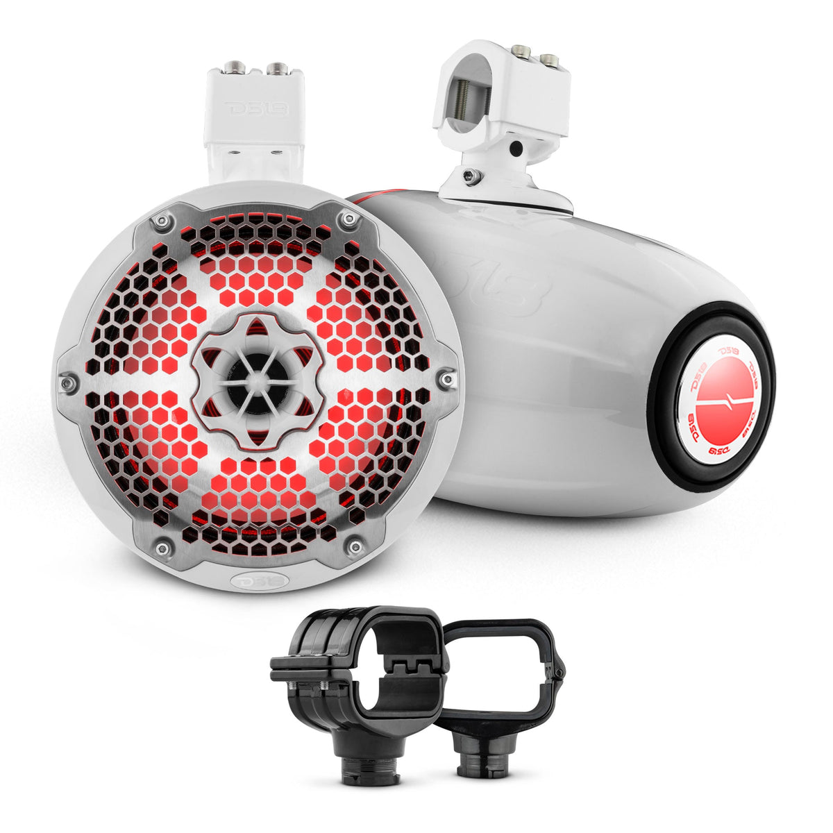 Bronco 6th Gen Roll Bar Audio Bundle – 8" Marine Tower Speakers with RGB LED Lights and OEM Roll Bar Mounting Clamps - DS18