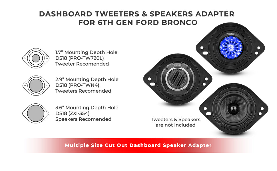 Ford Bronco 6th Gen Dashboard Speaker Adapter for 1.7”, 2.9”, and 3.6” Tweeters or Midrange Speakers - DS18