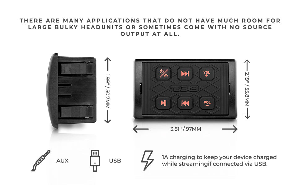 Marine And Powersports Waterproof Bluetooth Audio Receiver With Controls - DS18