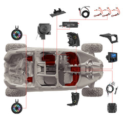 Can-Am Maverick X3 Stage 4 - Dash Speaker Panels, 8" Tower Speakers, 12” Subwoofer, Amplifier, Bluetooth Radio & LED Lights