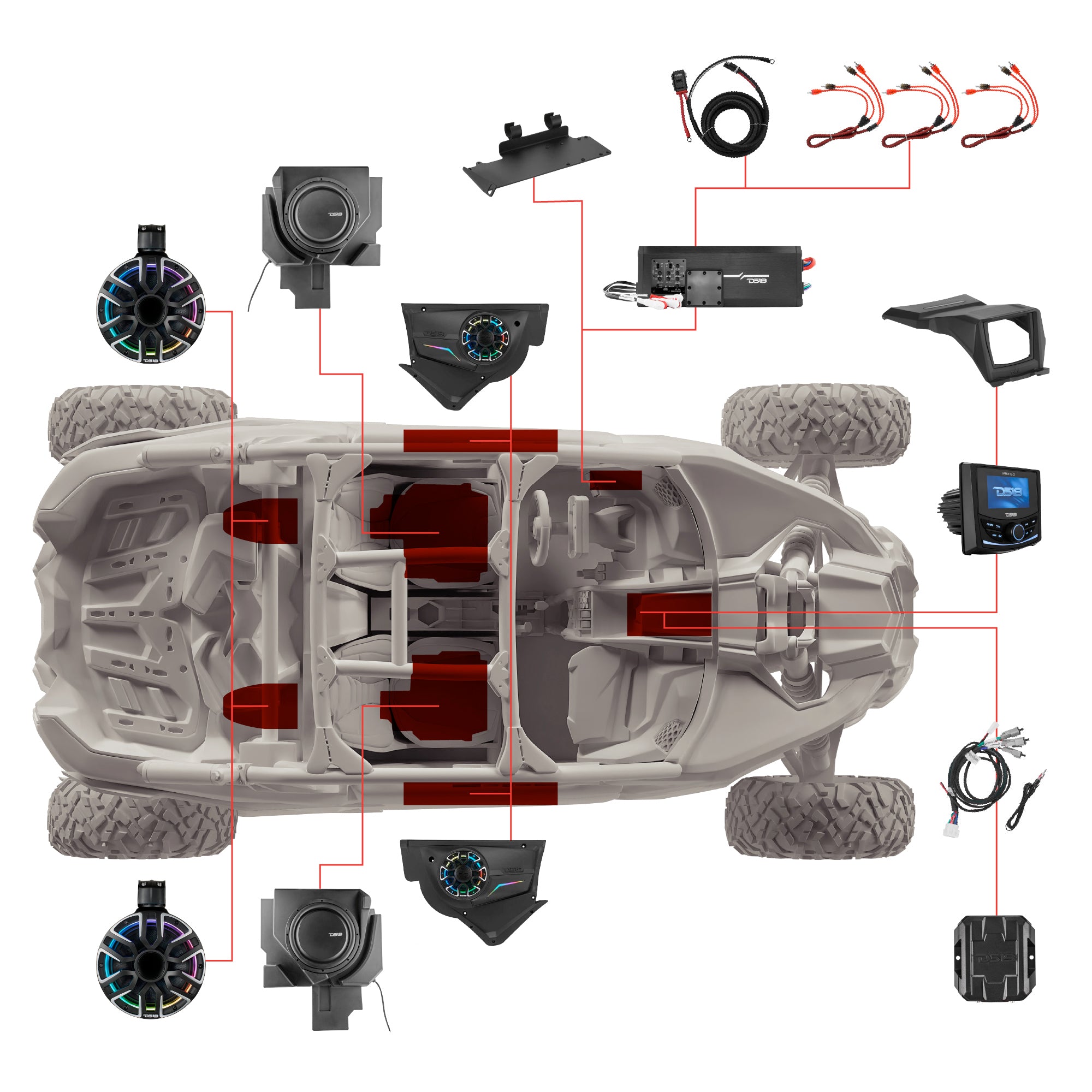 Can-Am Maverick X3 NVY Stage - Door Speaker Panels, 8" Neodymium Tower Speakers, Dual 12” Subwoofer, Amplifier, Bluetooth