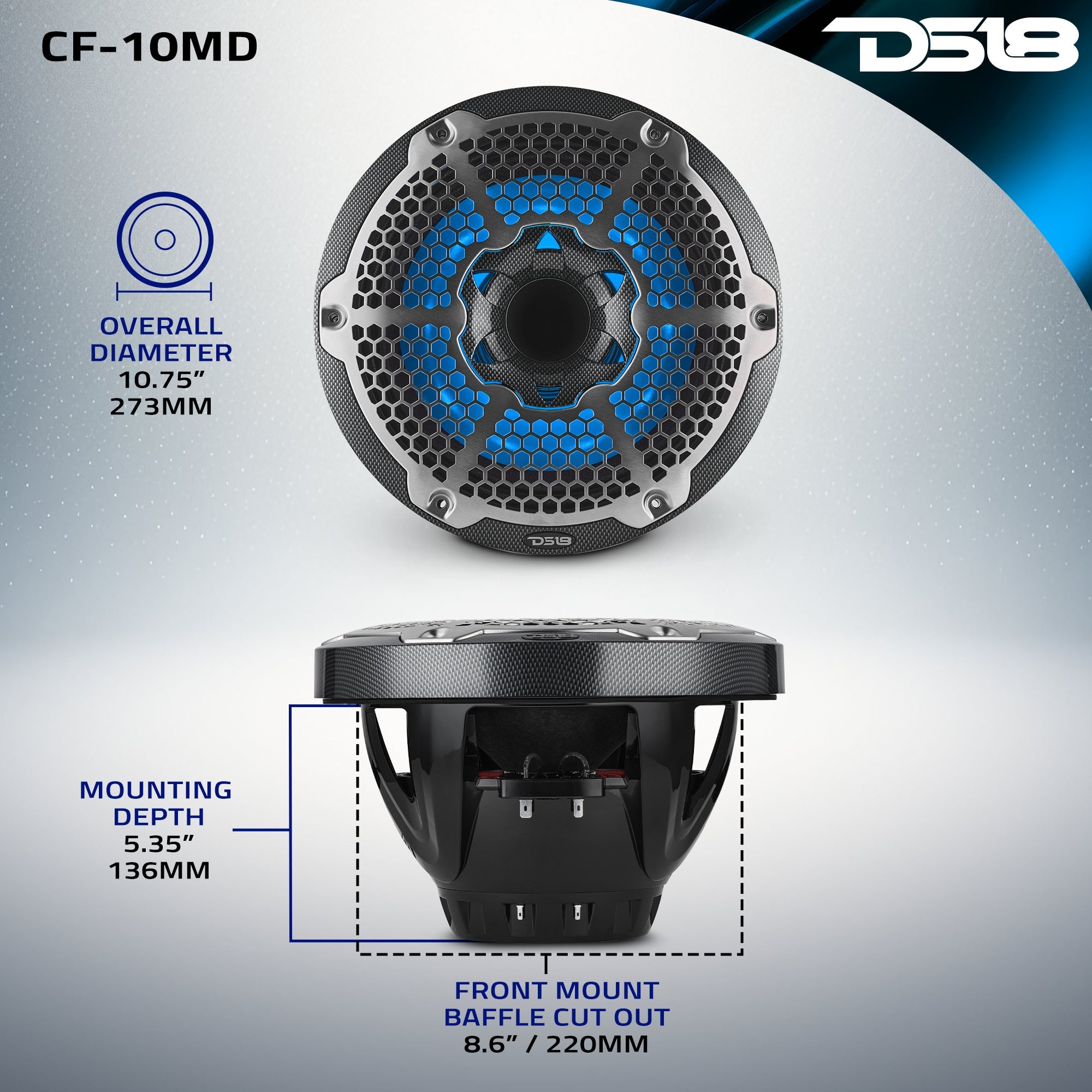 10” Marine 2-Way Hybrid Speaker with RGB LED, Compression Driver and Neodymium Magnet | 450W RMS 4-Ohm - DS18
