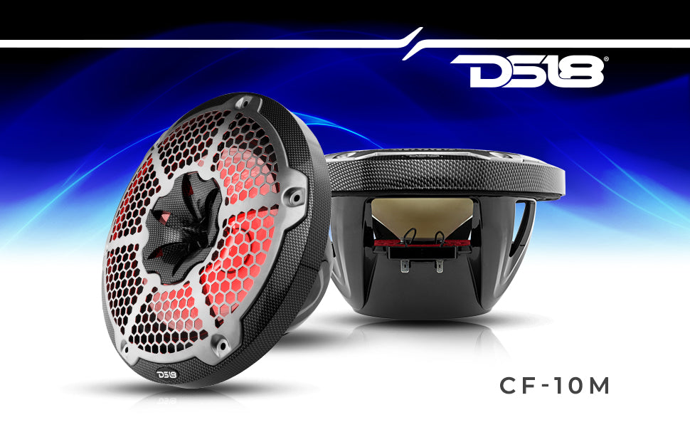 NXL 10" 2-Way Coaxial Marine Speaker With LED RGB Lights 200 Watts Rms 4-Ohm -Black Carbon Fiber - DS18