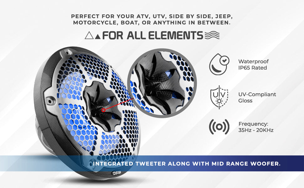 NXL 10" 2-Way Coaxial Marine Speaker With LED RGB Lights 200 Watts Rms 4-Ohm -Black Carbon Fiber - DS18