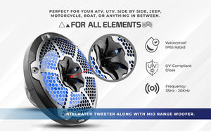 NXL 10" 2-Way Coaxial Marine Speaker With LED RGB Lights 200 Watts Rms 4-Ohm -Black Carbon Fiber - DS18