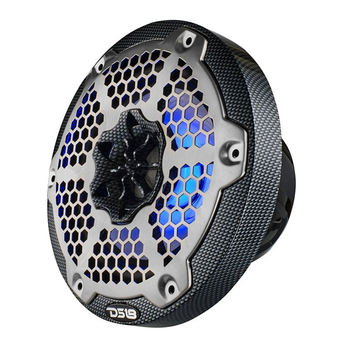 NXL 6.5" 2-Way Coaxial Marine Speaker With LED RGB Lights 100 Watts Rms 4-Ohm - Black Carbon Fiber - DS18