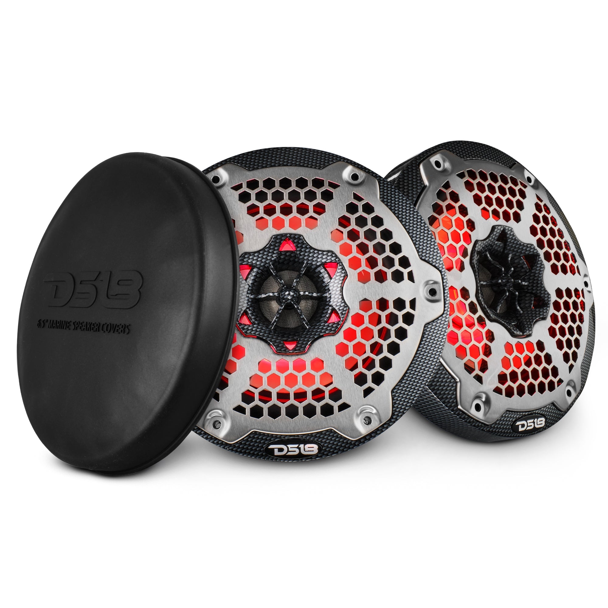 NXL 6.5" 2-Way Coaxial Marine Speaker With LED RGB Lights 100 Watts Rms 4-Ohm - Black Carbon Fiber - DS18
