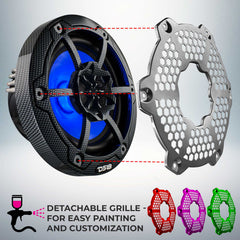 NXL 6.5" 2-Way Coaxial Marine Speaker With LED RGB Lights 100 Watts Rms 4-Ohm - Black Carbon Fiber - DS18