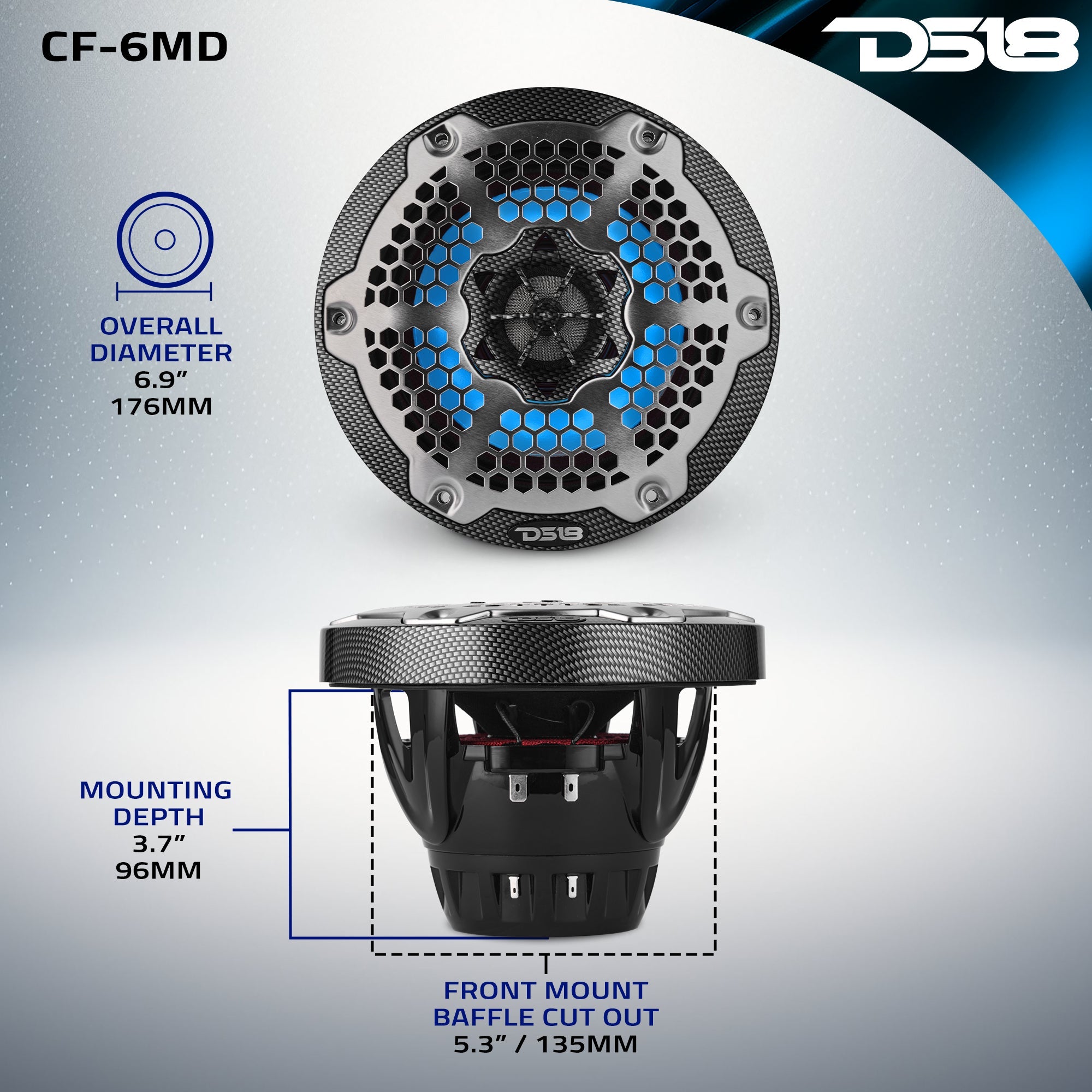 6.5” Marine 2-Way Hybrid Speaker with RGB LED, Compression Driver and Neodymium Magnet | 250W RMS 4-Ohm - DS18