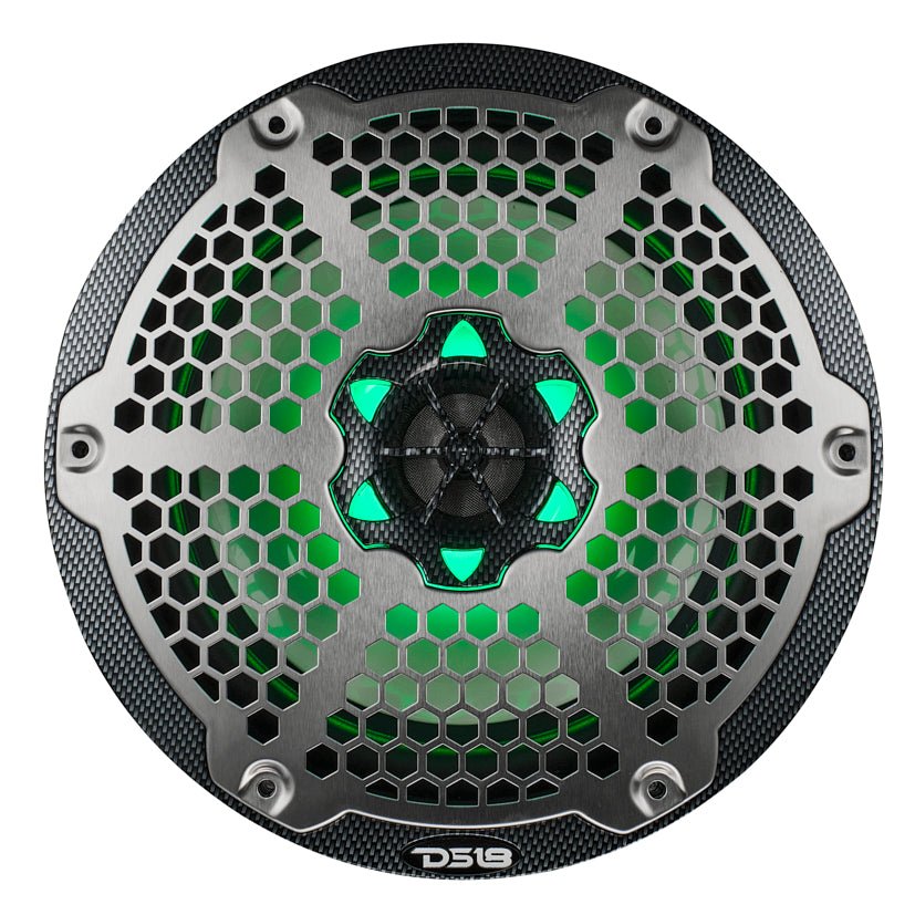 NXL 8" 2-Way Coaxial Marine Speaker With LED RGB Lights 125 Watts Rms 4-Ohm - Black Carbon Fiber - DS18