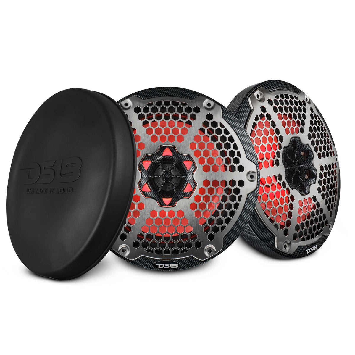 NXL 8" 2-Way Coaxial Marine Speaker With LED RGB Lights 125 Watts Rms 4-Ohm - Black Carbon Fiber - DS18
