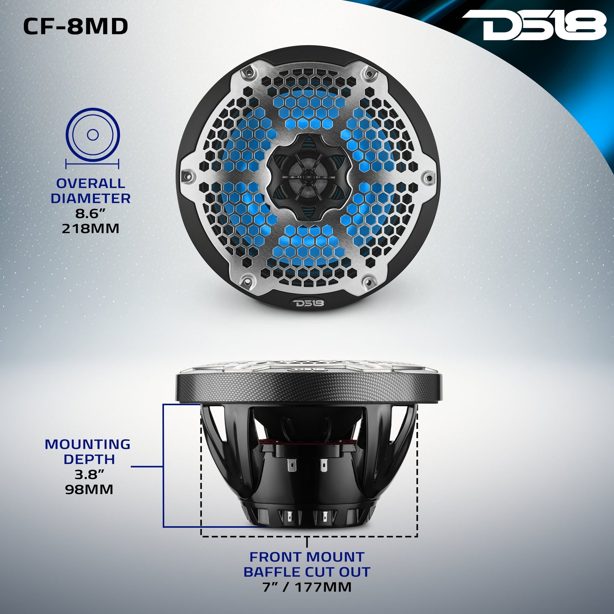 8” Marine 2-Way Hybrid Speaker with RGB LED, Compression Driver and Neodymium Magnet | 350W RMS 4-Ohm - DS18