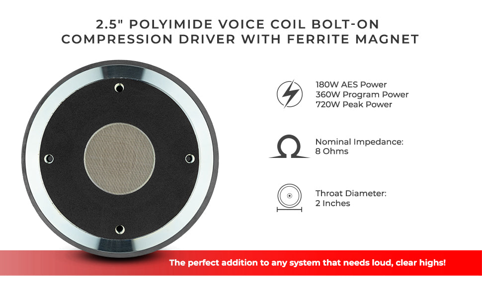 2" Throat Bolt on Driver 360 Watts 2.5" Polyimide Vc 8-Ohm - DS18