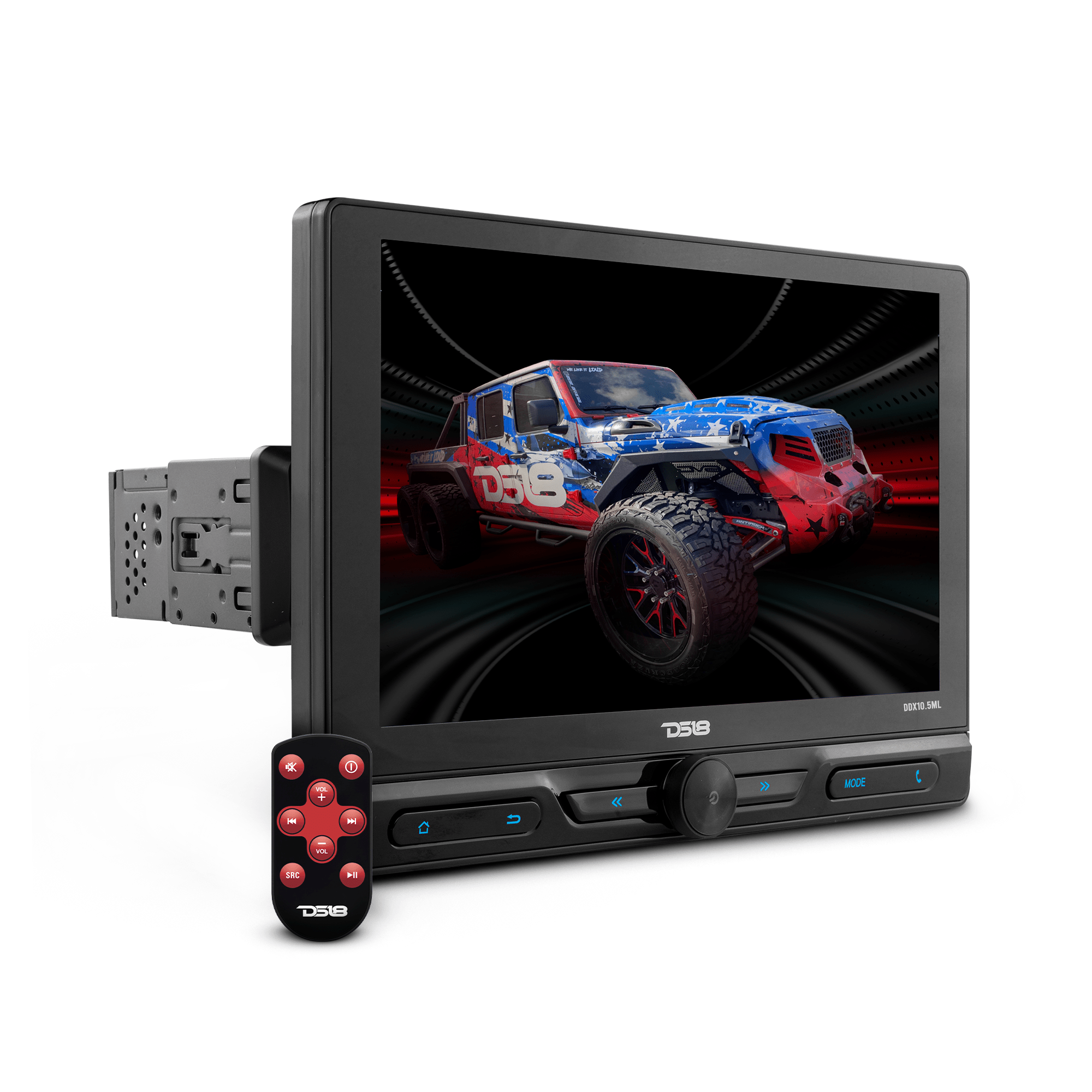 10.5" Floating Adjustable Modular Touchscreen Mechless Single-DIN Head Unit with Bluetooth, Mirror Link and USB - DS18