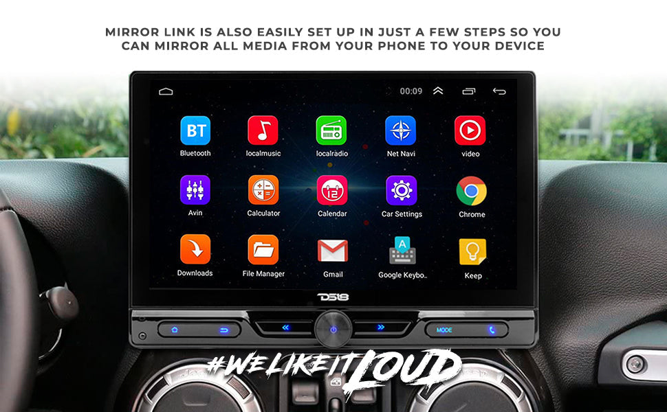 10.5" Floating Adjustable Modular Touchscreen Mechless Single-DIN Head Unit with Bluetooth, Mirror Link and USB - DS18