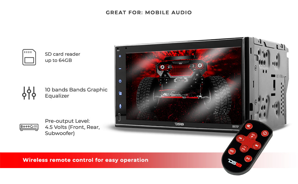 7" Touchscreen Mechless Double-DIN Headunit with Bluetooth, USB, Mirror Link And Car play - DS18
