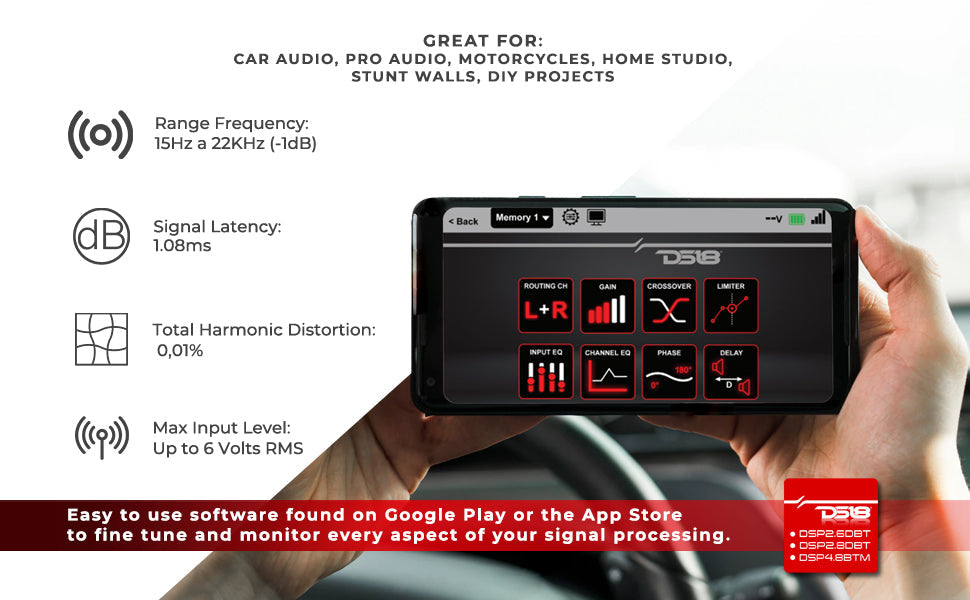 2-Channel In and 6-Channel Out Digital Sound Processor (DSP) with Bluetooth and LCD Screen - DS18