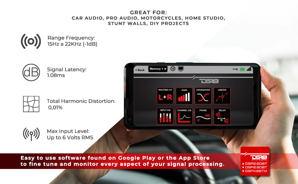 2-Channel In and 8-Channel Out Digital Sound Processor (DSP) with Bluetooth and LCD Screen - DS18